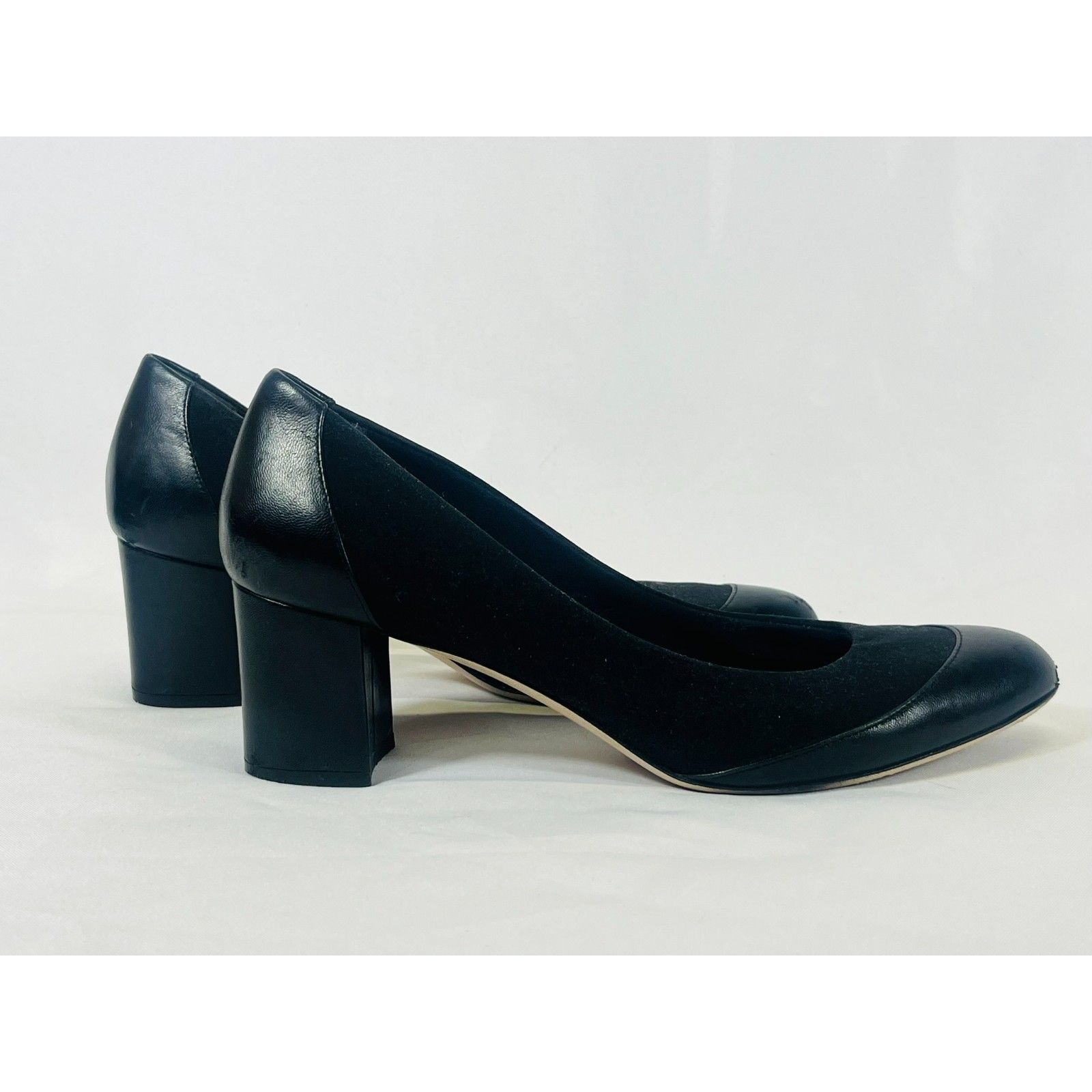Salvatore Ferragamo Black Stretch Leather Block Heels 8.5 Women Classic Capsule